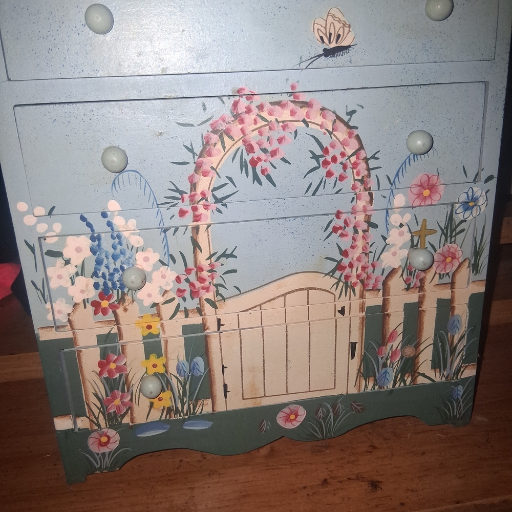 Guess Floral Painted Chest with Blue and Cream Accents